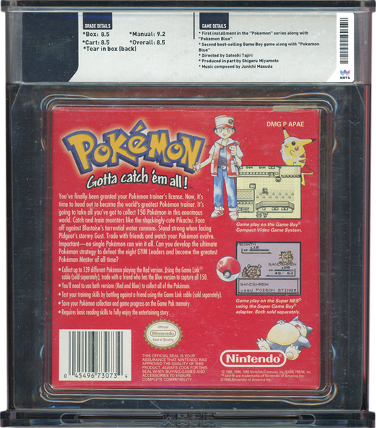 1998 POKEMON RED VERSION SANDSHREW NINTENDO GAME BOY GB WATA 8.5 CIB